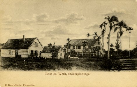KITLV - 1405395 - Esser-Müller, H. - Paramaribo - Rust en Werk, Suikerplantage., Peace and Work, sugar plantation in Surinam - 1895-1908