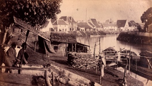 KITLV - 155226 - Buwalda, K. - Soerabaija - Arab camp on the Kali Pegirian at Surabaya - 1865