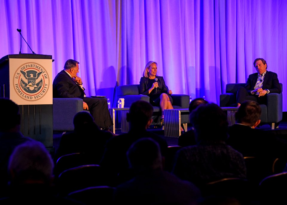 Kirstjen Nielsen and Christopher C. Krebs speak at Cyber Security Innovation Showcase 190319-H-XD768-002 (47375451092)