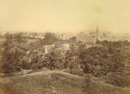 KITLV - 106517 - Singapore. In the background the Anglican Church St Andrews Cathedral - circa 1870