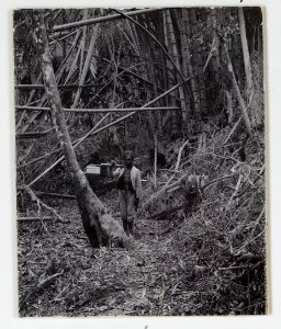 KITLV - 15676 - Kurkdjian, Ohannes - Coolie during the observation after the eruption of Gunung Kelud, East Java - 1901