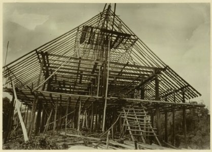 KITLV - 25704 - Demmeni, J. - Frame of the house of Kwing Irang, head of the Kayans on the Upper Mahakam, Central Borneo - 1898-1900