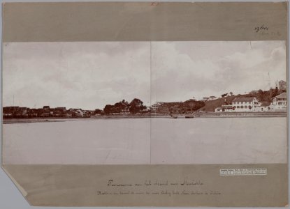 KITLV - 19644 - Lambert & Co., G.R. - Singapore - Panorama of the beach of Malacca (Melaka), at the right on the hill the ruins of the old Portuguese church Nossa Senhora do Oiteiro - circa 1885