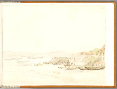 KITLV - 36C45 - Salm, Abraham - Jetty in a bay, probably near Singapore - Water colour - Circa 1870