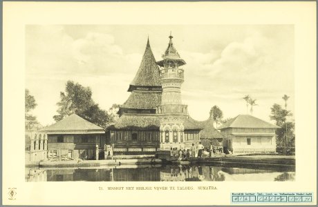 KITLV - 37400 - Demmeni, J. - Tulp, De - Haarlem - Mosque with minaret and sacred pond at Taluk at Fort de Kock (Bukittinggi) - 1911