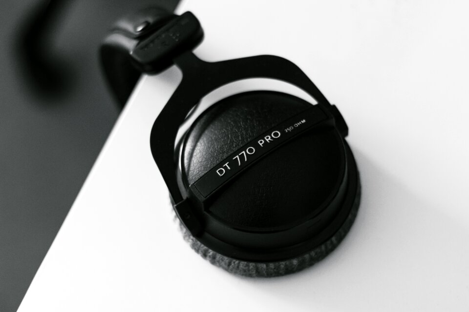 Black and white headset headphones