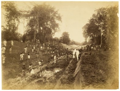 KITLV - 40321 - Stafhell & Kleingrothe - Medan - Construction of a railway in Deli - circa 1890
