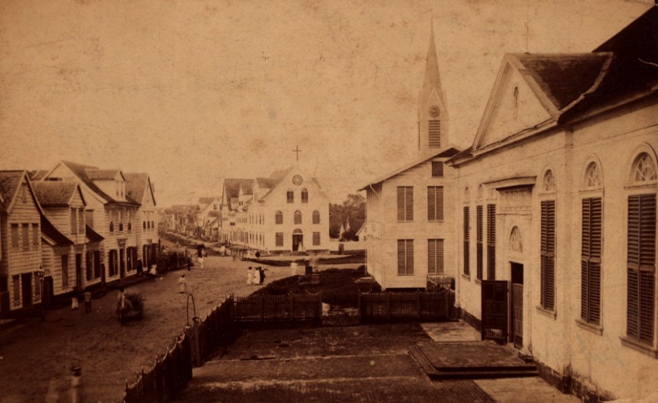 KITLV - 400964 - The Lutheran Church and the Willem School in Paramaribo - circa 1890