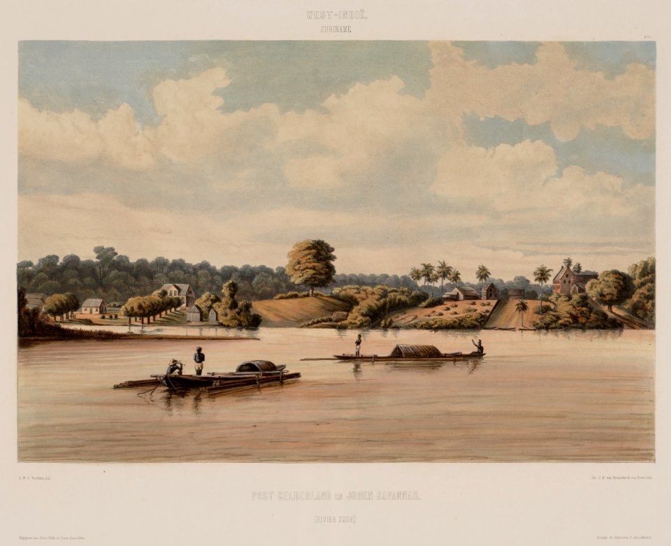KITLV - 47D30 - Voorduin, Gerard Werner Catharinus (1830-1910) - Heemskerck van Beest, Jhr Jacob Eduard van - Post Gelderland and Jews Savannah, Surinam - Colour lithography - 1860-1862
