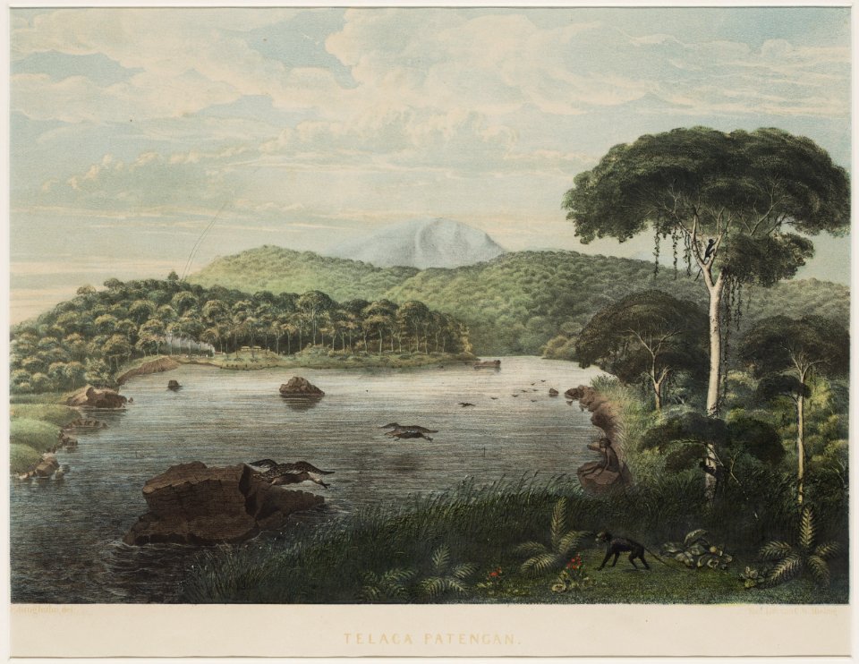 KITLV - 50H5 - Junghuhn, Franz Wilhelm (1809-1864) - Mieling, C.W. - Telaga Patengan Patenggang Lake (Situ Patenggang) - Colour lithography - 1853-1854