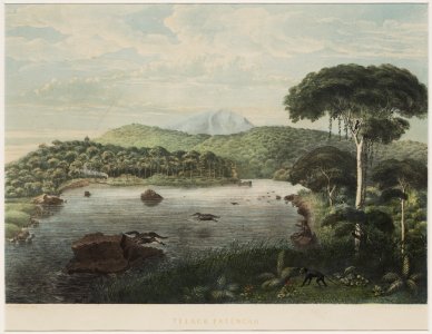 KITLV - 50H5 - Junghuhn, Franz Wilhelm (1809-1864) - Mieling, C.W. - Telaga Patengan Patenggang Lake (Situ Patenggang) - Colour lithography - 1853-1854