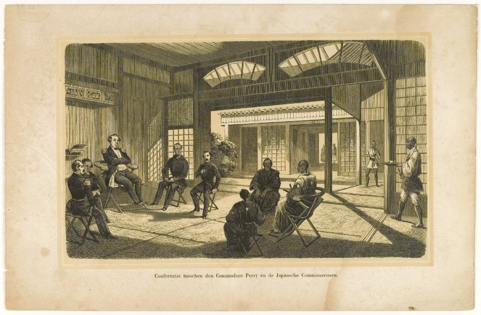 KITLV - 36D540 - Conference of the Commodore (Matthew Calbraith) Perry and the Japanese Board - Lithography - Circa 1870