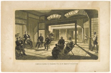 KITLV - 36D540 - Conference of the Commodore (Matthew Calbraith) Perry and the Japanese Board - Lithography - Circa 1870