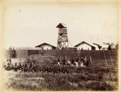 KITLV - 34044 - Lambert & Co., G.R. - Singapore - Soldiers of the Dutch-Indian Army with rifles drawn by Benteng Lamb Peneroet in Great Aceh - 1893
