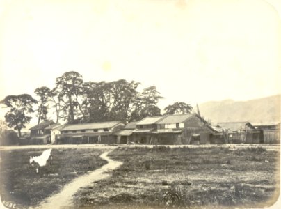 KITLV - 83050 - Houses and shops in Kobe in Japan - before 1880