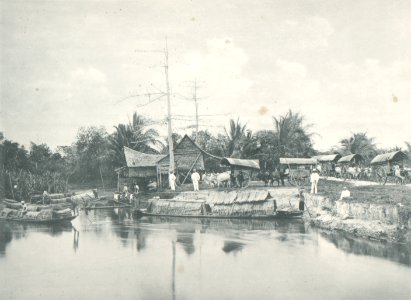 KITLV - 80244 - Kleingrothe, C.J. - Medan - Tobacco transportation in bullock carts and canoes, probably near a river in the eastern coast of Sumatra - 1898