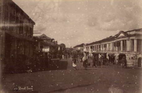 KITLV - 50213 - Lambert & Co., G.R. - Singapore - A street in a slum in Singapore - circa 1900 photo