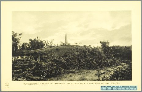 KITLV - 37425 - Demmeni, J. - Tulp, De - Haarlem - Obelisk to commemorate the battles of 1841 at Guguk Malintang (Padang Panjang) - 1911
