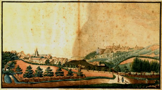 KITLV - 507171 - Junghuhn, Franz Wilhelm (1809-1864) - View of Mansfeld, birthplace of Franz Wilhelm Junghuhn - Drawing