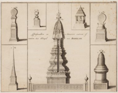 KITLV - 51W2 - Tomb obelisks and altars on or around the Temple of Berklam - Copper engraving - 1729