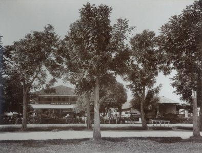 KITLV - 86747 - Stafhell & Kleingrothe - Medan-Deli - Carriages in front of Hotel Medan, Sumatra, probably in Medan, Sumatra - circa 1900