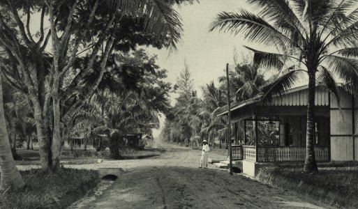 KITLV - 88323 - Kleingrothe, C.J. - Medan - Man in front of the club building of the plantation Kwala Begoemit of the Deli Company in Deli - 1905