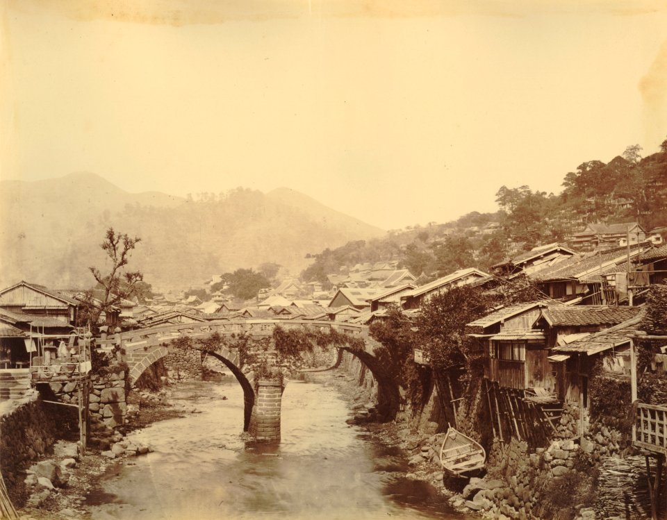 KITLV - 89915 - Beato, Felice - Bridge over a river in Nagasaki in Japan - presumably 1863-1865