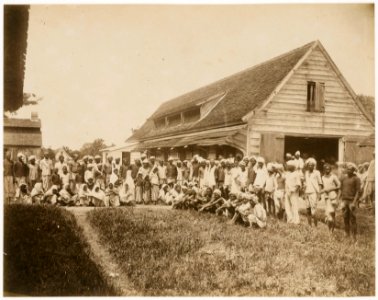 KITLV - 39065 - Muller, Julius Eduard - Paramaribo - Coolies in the depot in Paramaribo - before 1885