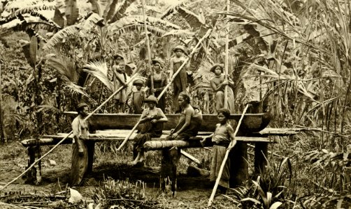 KITLV - 78481 - Kleingrothe, C.J. - Medan - Karo Batak women in the rice pounding on the east coast of Sumatra - circa 1905