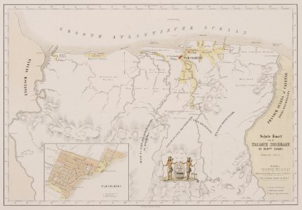 KITLV - 47D25 - Voorduin, Gerard Werner Catharinus (1830-1910) - Heemskerck van Beest, Jhr Jacob Eduard van - Sketched map of the colony Surinam, or Dutch Guiana - Colour lithography - 1860-1862