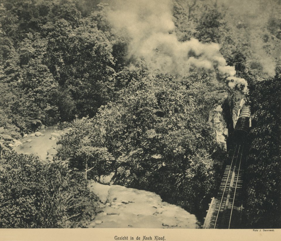 KITLV - 94263 - Demmeni, J. - Train State Railway on Sumatra's West Coast in the Anai Gorge, Sumatra - circa 1915