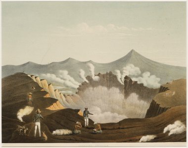 KITLV - 50H4 - Junghuhn, Franz Wilhelm (1809-1864) - Mieling, C.W. - Gunung Guntur - Colour lithography - 1853-1854