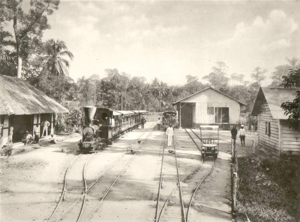 KITLV - 80223 - Kleingrothe, C.J. - Medan - Railway yard of the narrow-gauge railway of the Deli Maatschappij on the oil palm and rubber company Stabat, part of Gohor Lama in Langkat in the east coast of Sumatra - 1898