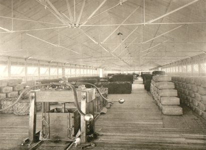 KITLV - 80243 - Kleingrothe, C.J. - Medan - Tobacco press and tobacco bales in a barn of the plantation Padang Tjermin at Upper Langkat in the east coast of Sumatra - 1898