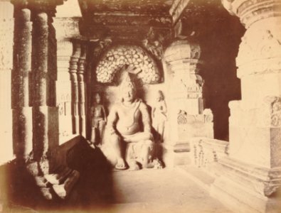 KITLV 92165 - Unknown - Indra sculpture in the Kailasa temple in a cave near Ellora in India - Around 1870 photo