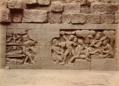 KITLV 103620 - Kassian Céphas - Bas-relief at Borobudur near Magelang - 1890-1891