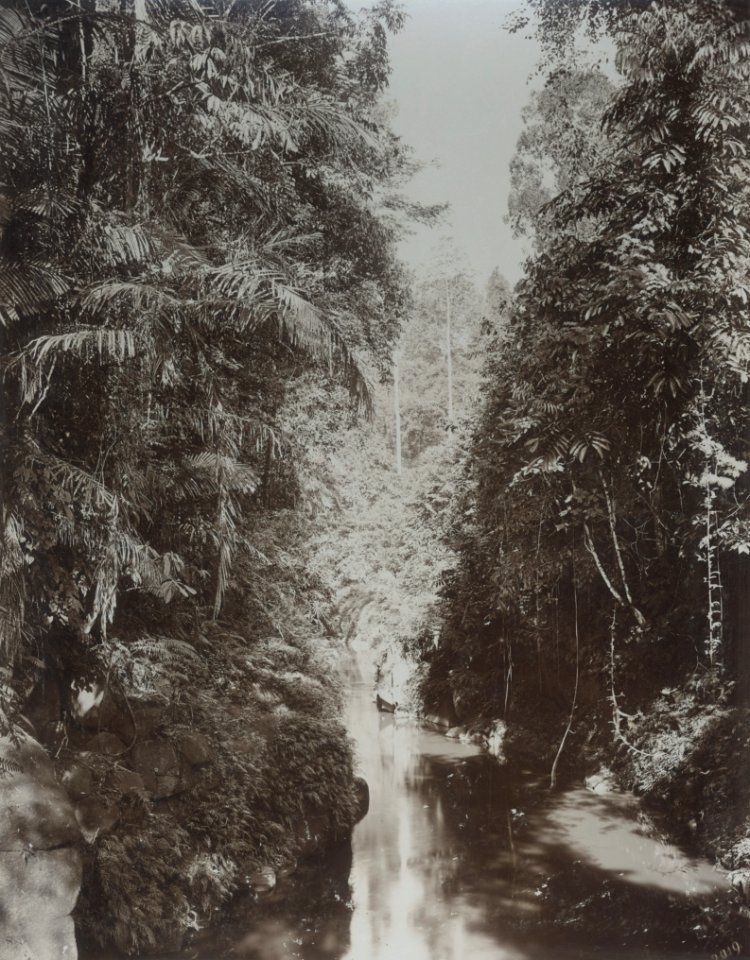 KITLV - 86766 - Stafhell & Kleingrothe - Medan-Deli - River with waterfall, probably in Deli - circa 1900