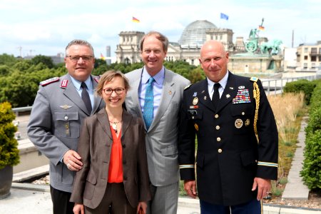 Klaus-Werner Finck, John B Emerson, and Gregory J Broecker on top of the US Embassy Berlin, July 2015