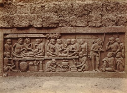 KITLV 103622 - Kassian Céphas - Bas-relief at Borobudur near Magelang - 1890-1891
