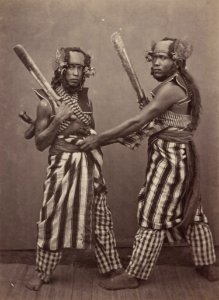 KITLV 115028 - Isidore van Kinsbergen - Bald Head Dancers (baris demang) of Boeleleng at Singaraja - 1865-1866 photo