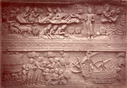 KITLV 90031 - Isidore van Kinsbergen - Reliefs on the Borobudur near Magelang - Around 1900