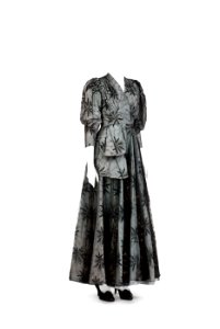 Klänning av ljusblått siden med svart broderad tyll - Hallwylska museet - 90076 photo