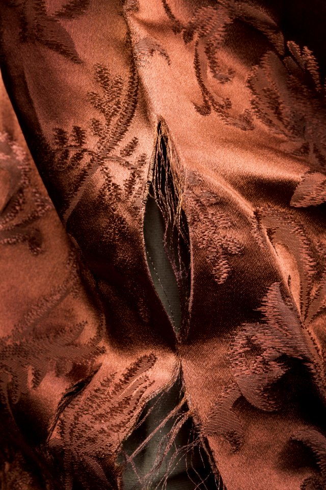 Klänning, skada, detalj. Foto till boken: Ett sekel av dräkt och mode ur de Hallwylska samlingarna - Hallwylska museet - 89360