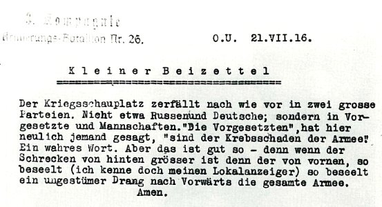 Kleiner Beizettel an Hans Erich Blaich 1916