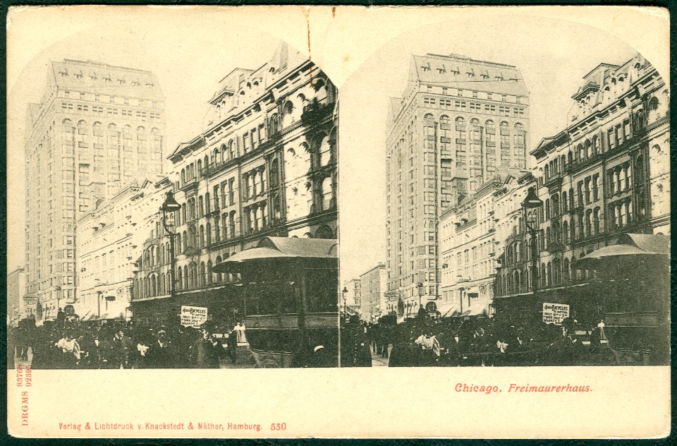 Knackstedt & Näther Stereoskopie 0530 Chicago. Freimaurerhaus. Bildseite Masonic Temple (Chicago, Illinois), um 1900