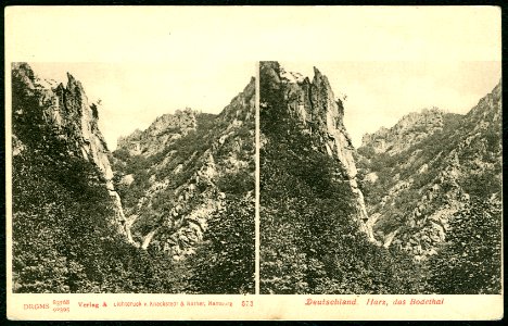 Knackstedt & Näther Stereoskopie 0573 Deutschland. Harz, das Bodethal, Bildseite mit einem Blick durch das Bodetal