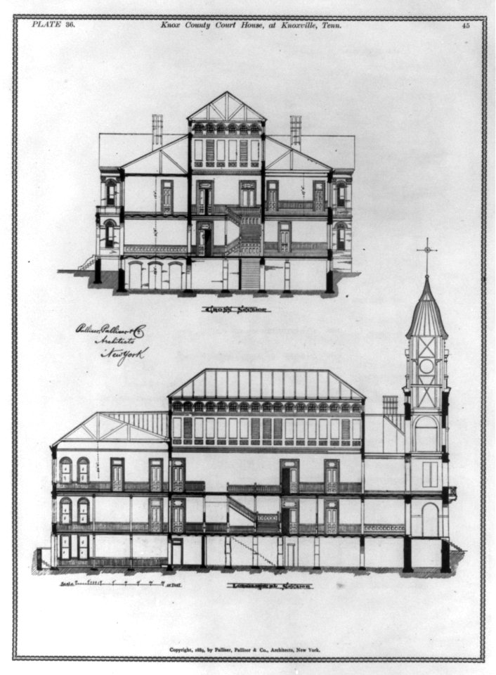 Knox County Court House, at Knoxville, Tenn.- Cross section and longitudinal section - plate 36 LCCN2003654655