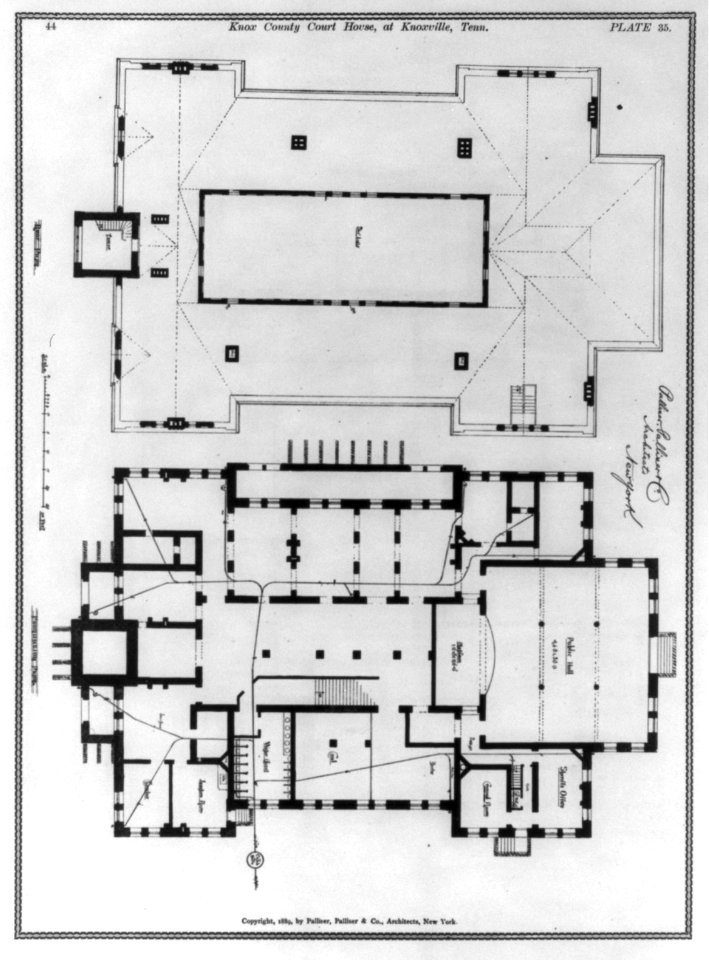 Knox County Court House, at Knoxville, Tenn.- Roof plan and foundation plan - plate 35 LCCN2003654654