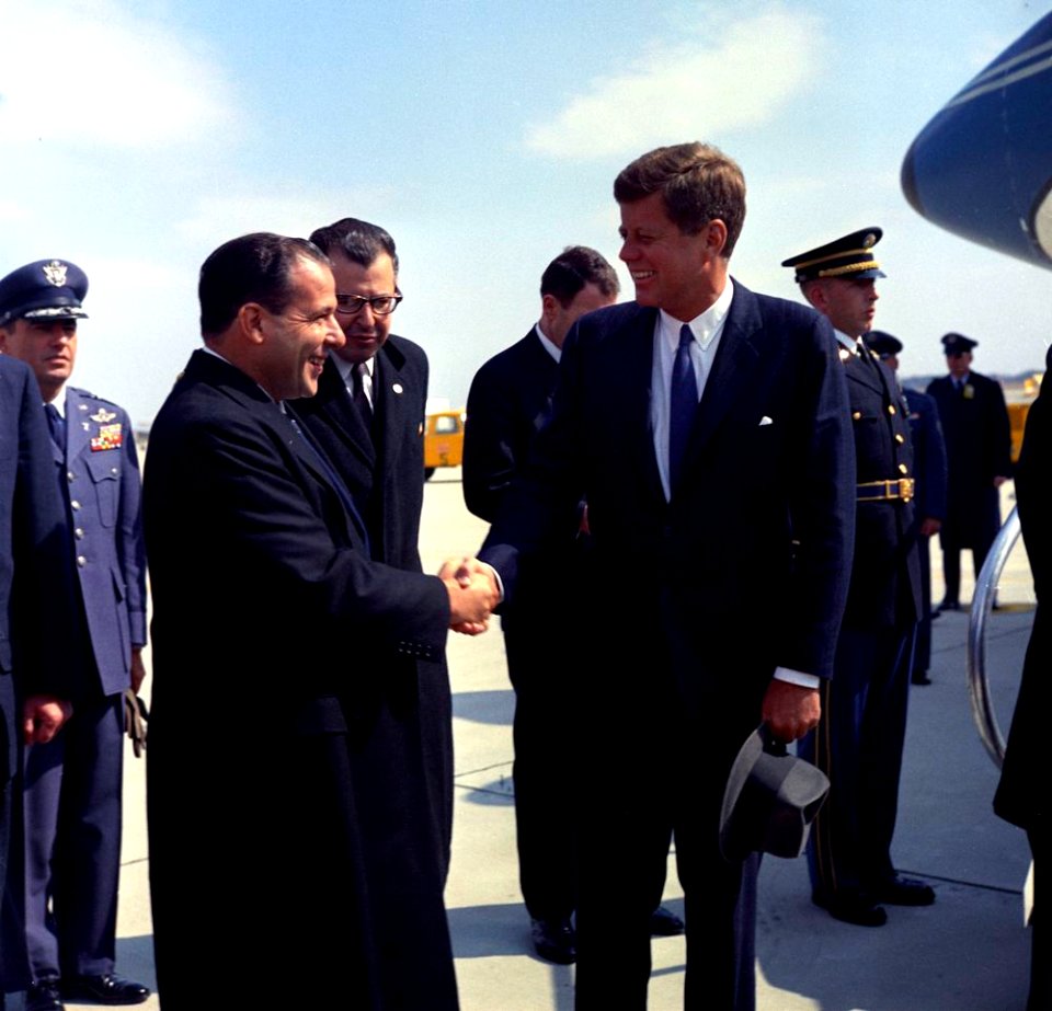 KN-C20789. President John F. Kennedy Greets President João Goulart of Brazil at Andrews Air Force Base
