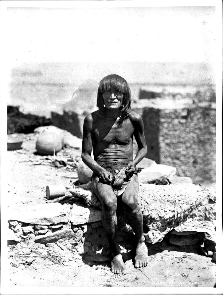 Koch-i-vent-i-wa, a Hopi man making moccasins at Oraibi, ca.1898 (CHS-4583)